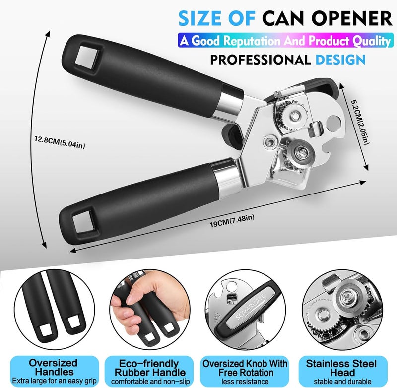 SOVARCATE Can Opener Manual Heavy Duty Multifunctional with Magnet Lift [Ergonomic Curved Handle Grip] Stainless Steel, Arthritis-Friendly, Kitchen Tool for Seniors, Kitchen Essentials, Camping, Bottle Opener - Image 2